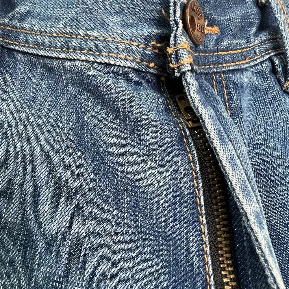 AKOO Jeans Mens 40/34 Blue Paint Splatter Distressed No Rivals Patch Big Oak Fit
